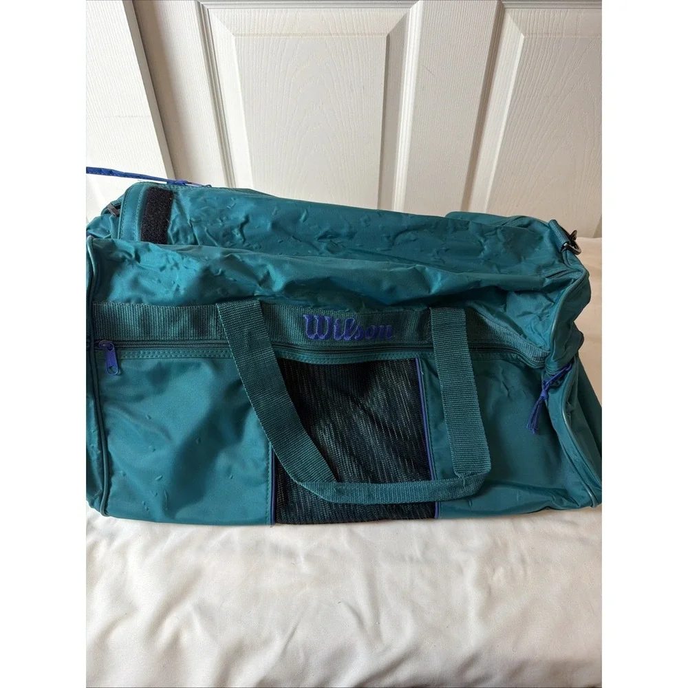 Vintage Wilson Sporting Goods Duffle Bag Teal Blue Purple Retro Gym Bag Carry On